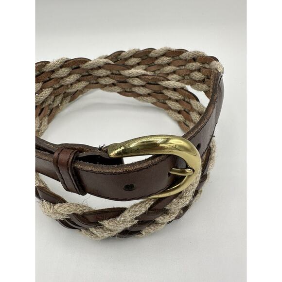 Vintage CHRISTIAN DIOR Womens 36 Brown Leather Blend Braided Belt Made in Spain